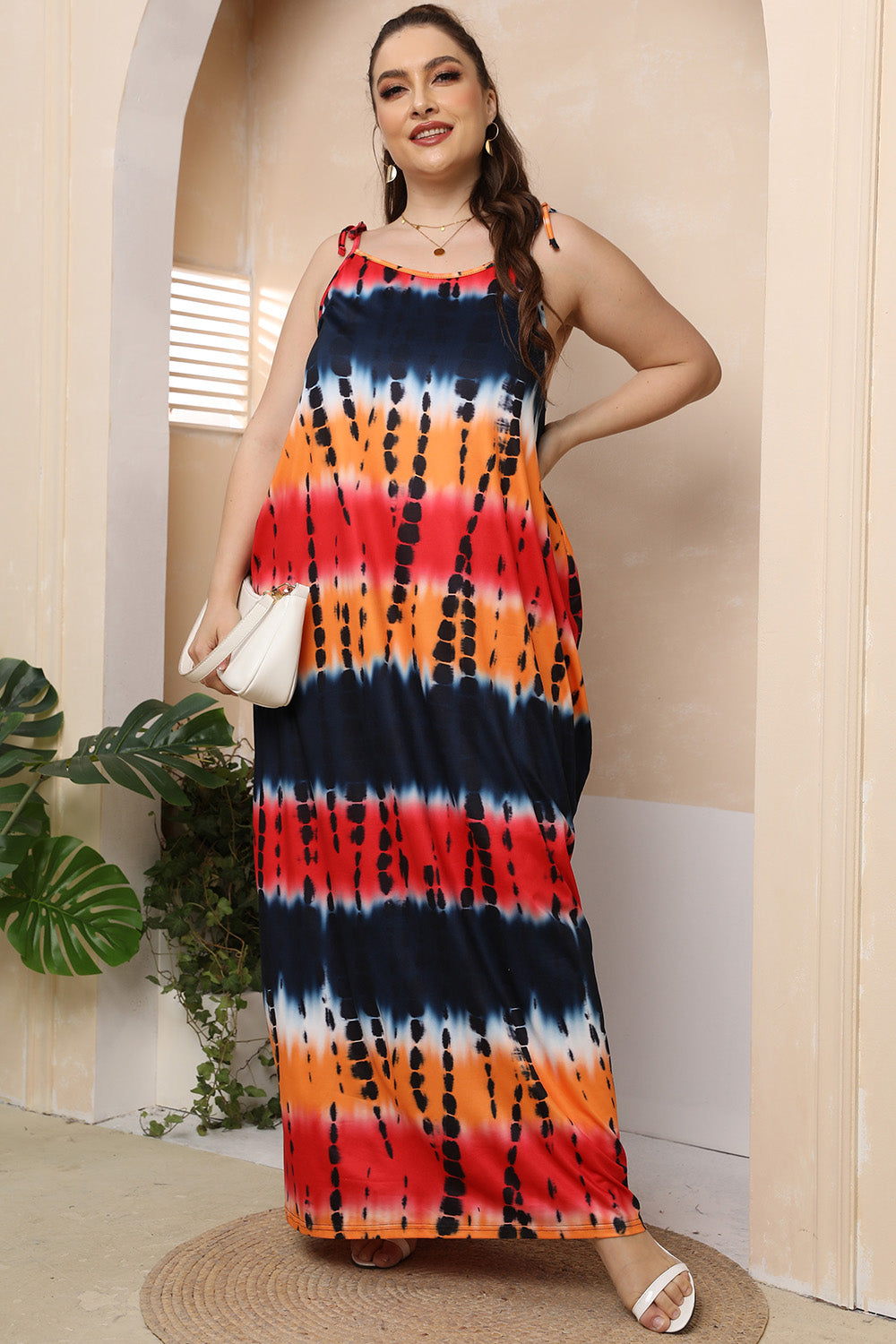 Vestido largo con lazo en los hombros, talla grande