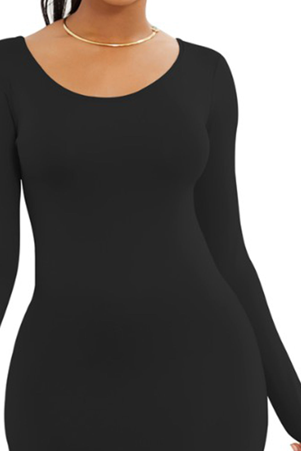 Vestido largo cruzado de manga larga y cuello redondo
