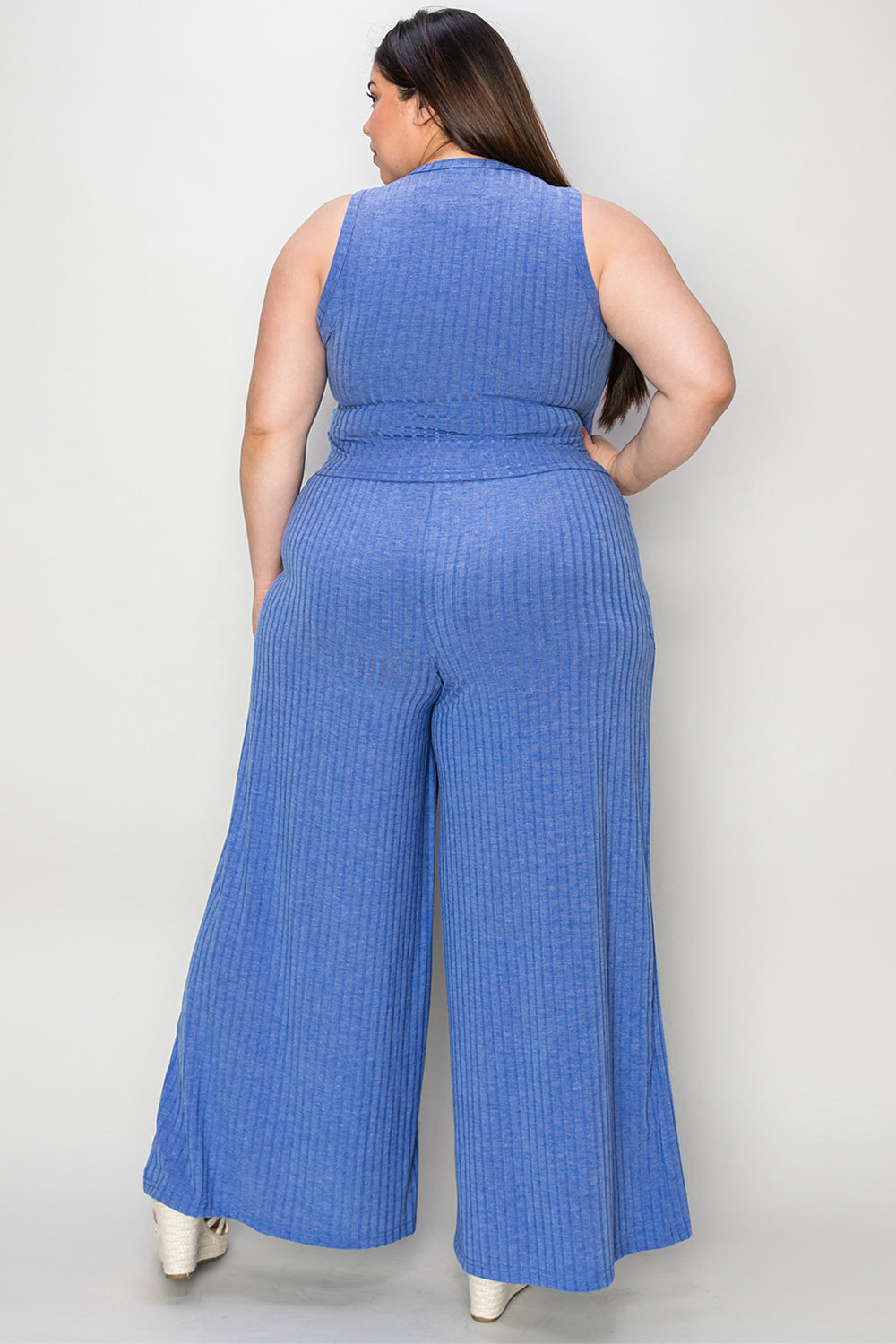 Conjunto básico Bae de camiseta de tirantes acanalada de talla grande y pantalones de pierna ancha