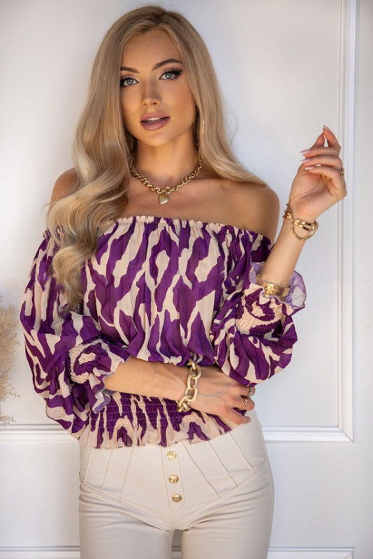 Women's Printed Off-The-Shoulder Puffed Sleeve Top