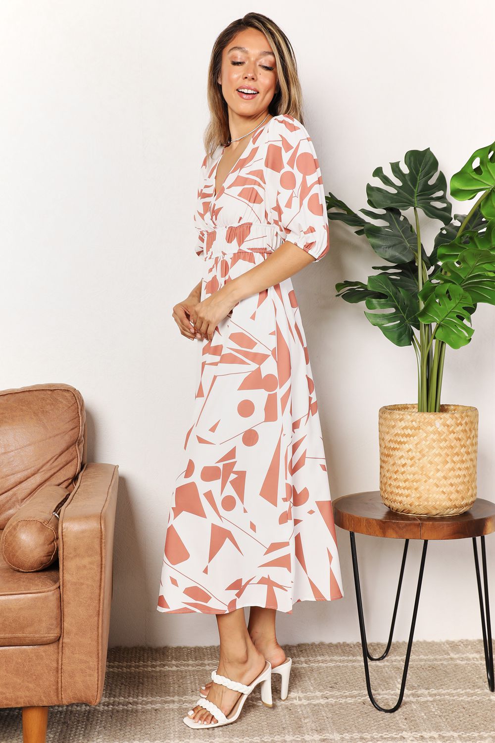 Vestido estampado con mangas globo y sobrepelliz
