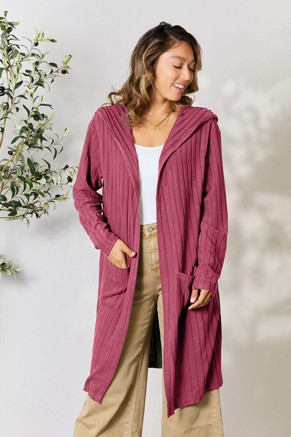 Suéter cárdigan con capucha y talla grande básico de Bae
