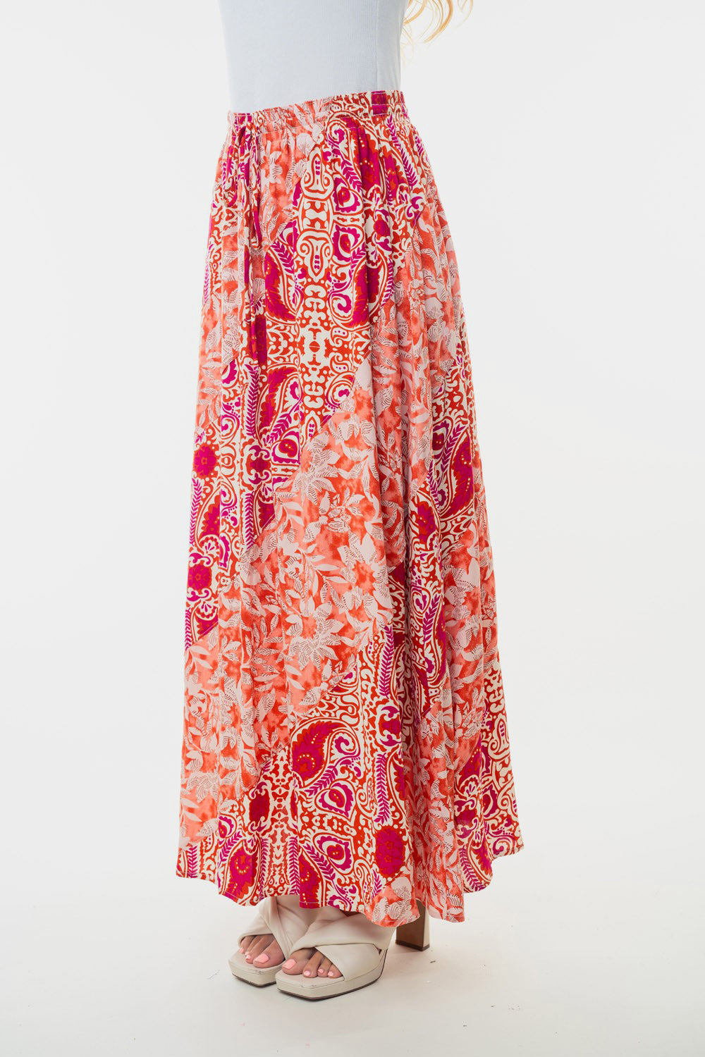 Falda tejida floral de cintura alta de White Birch