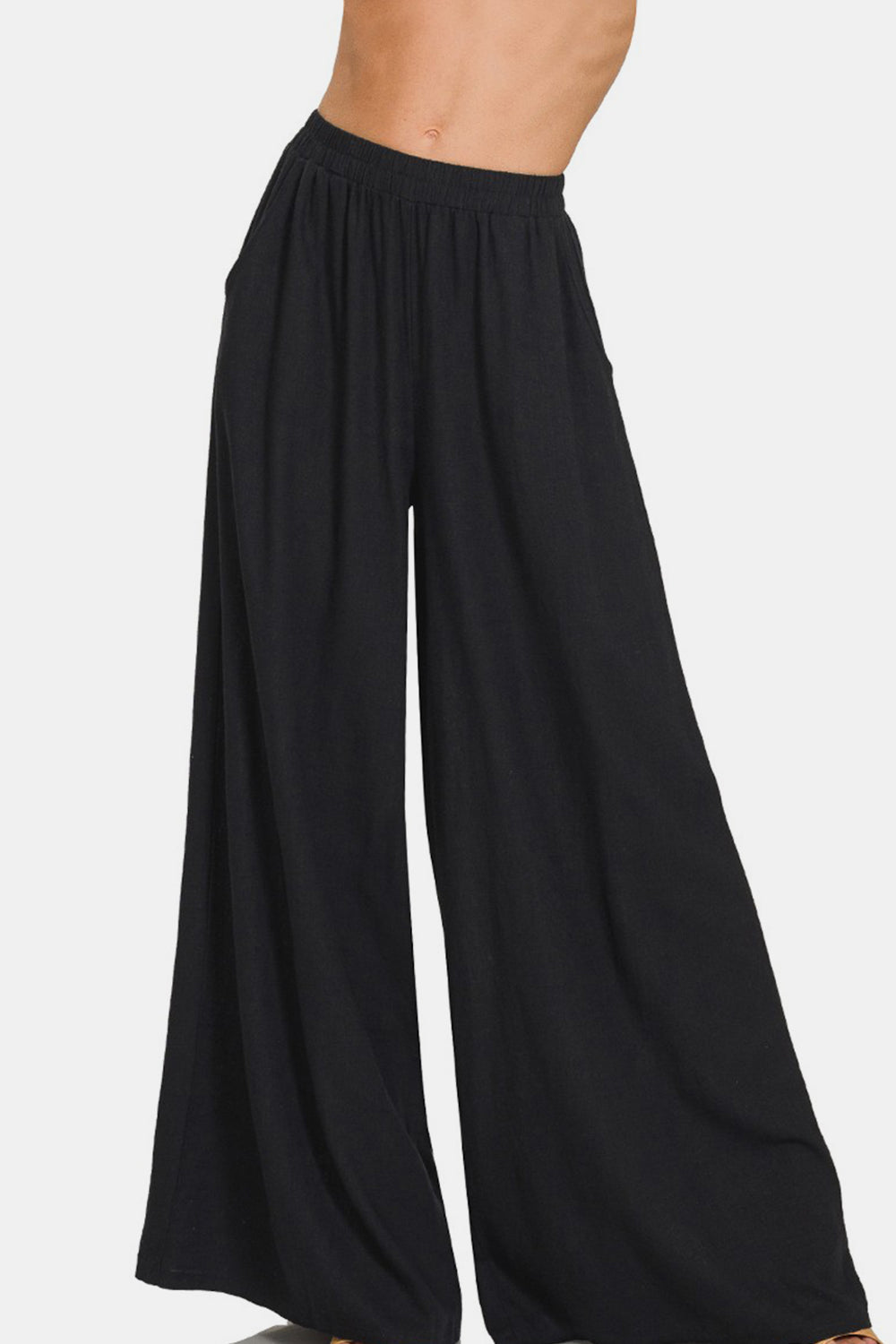 Pantalones anchos de mezcla de lino plisados ​​Zenana