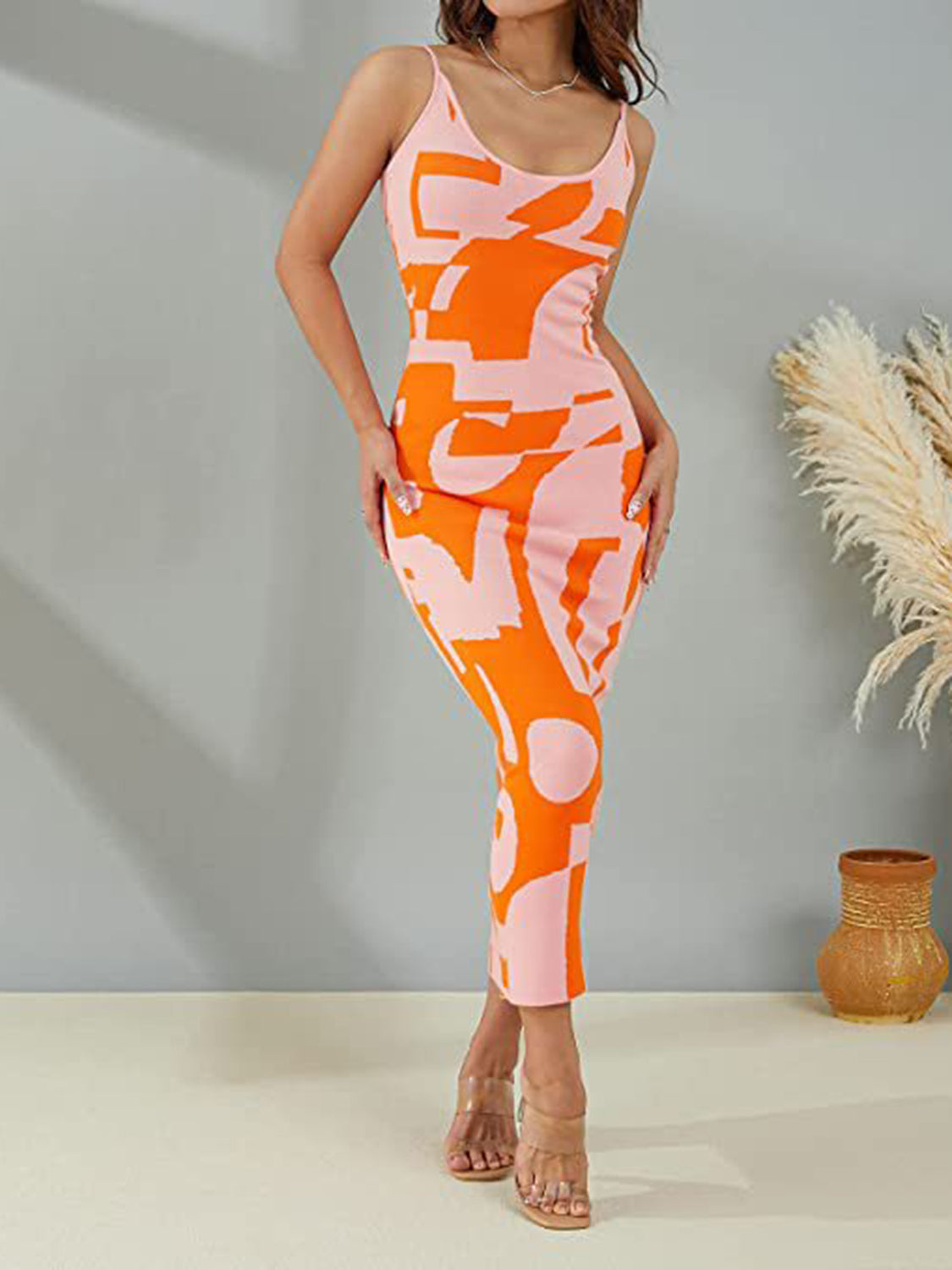 Vestido largo estampado con tirantes finos