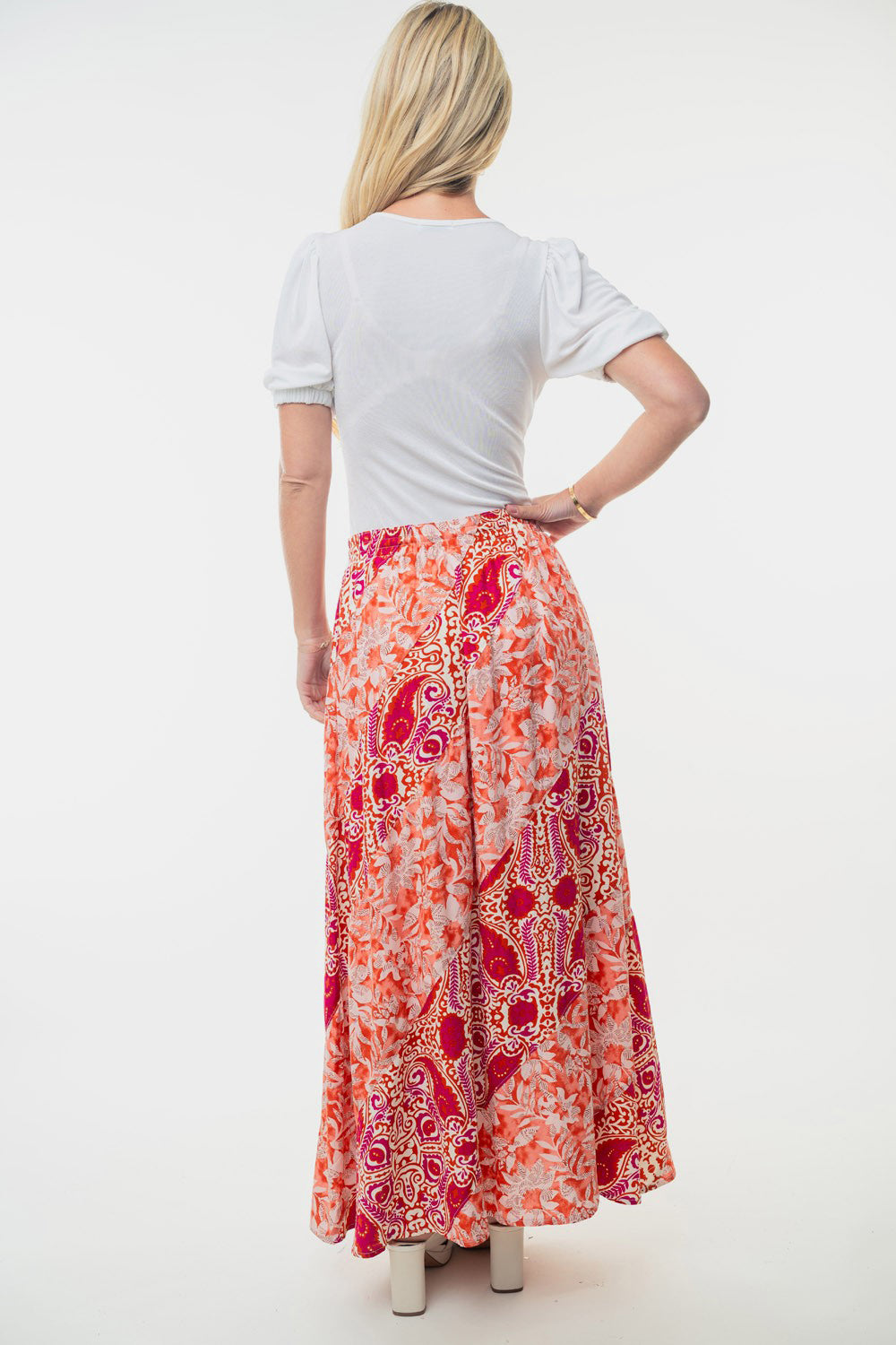 Falda tejida floral de cintura alta de White Birch