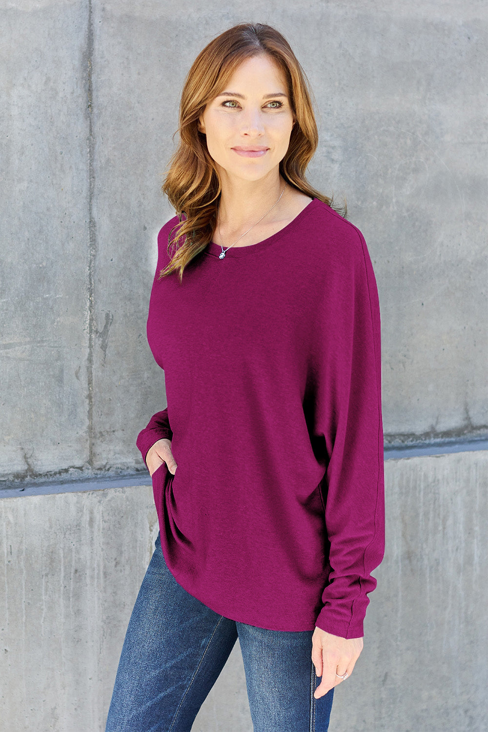 Double Take Full Size Round Neck Long Sleeve Blouse