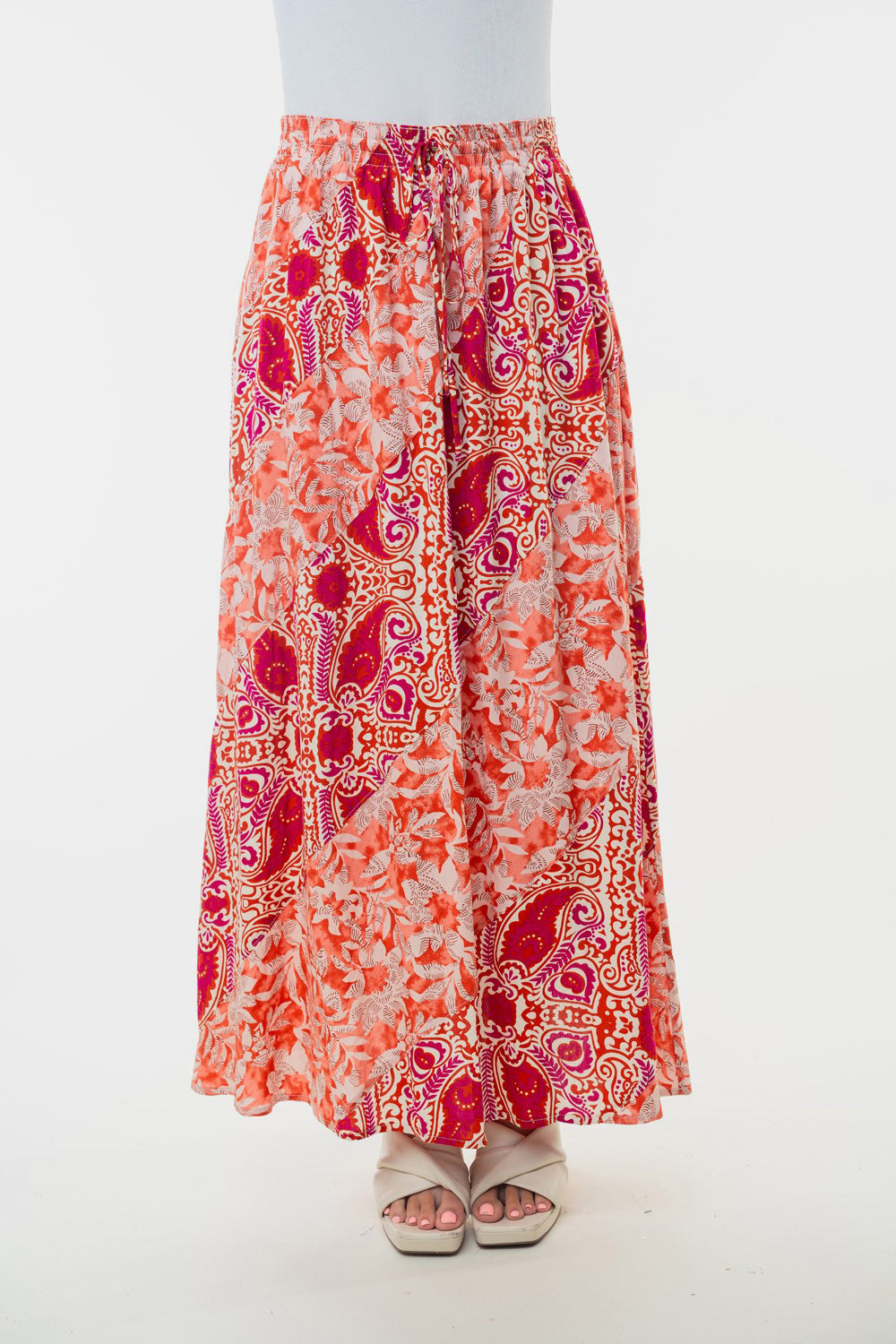 Falda tejida floral de cintura alta de White Birch