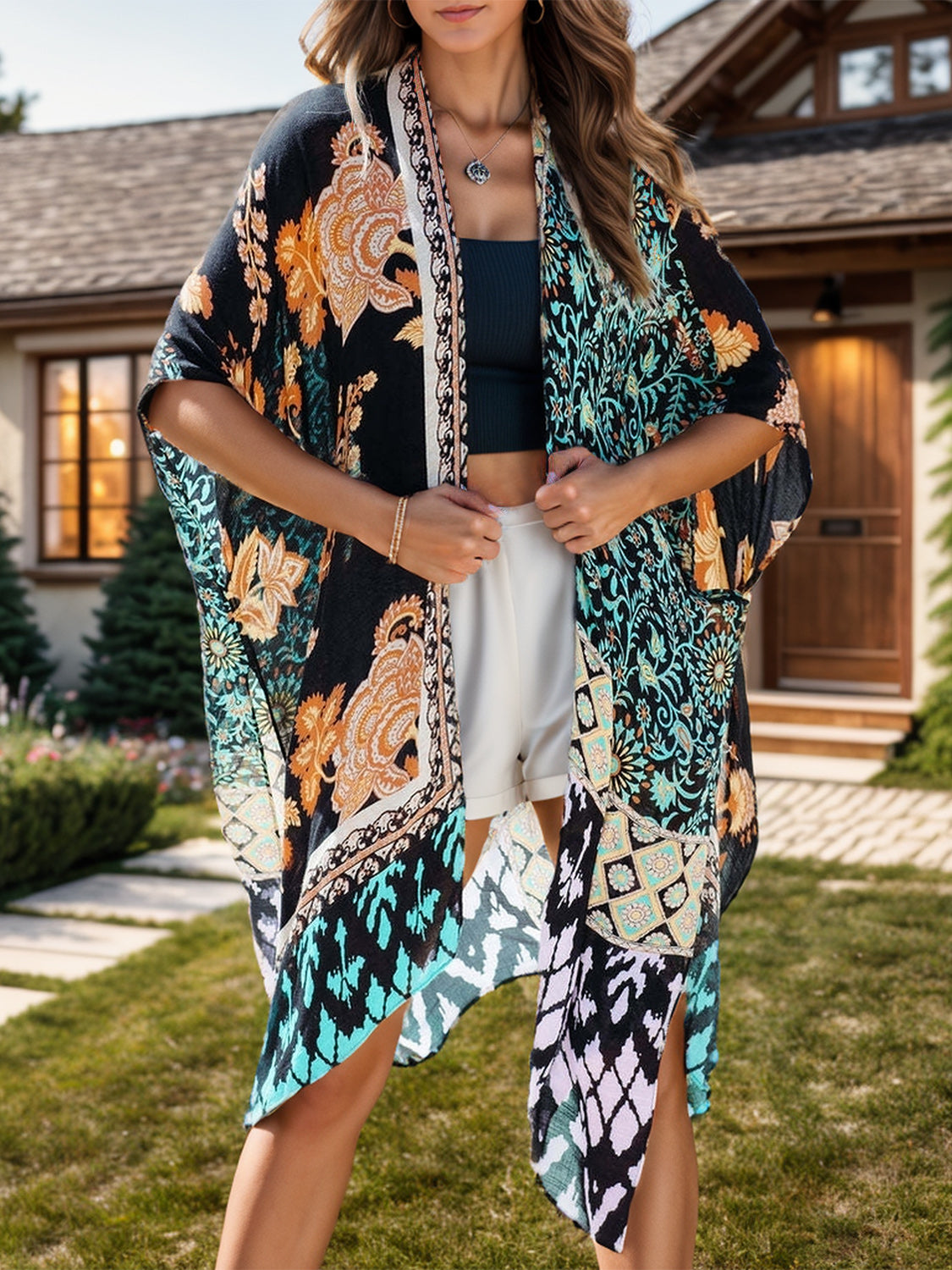 Vestido de playa abierto con estampado