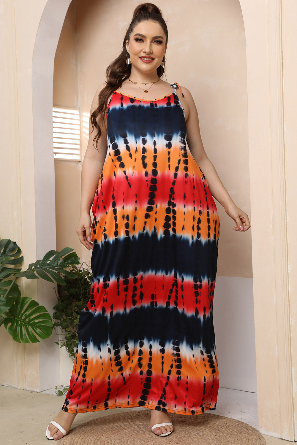 Vestido largo con lazo en los hombros, talla grande