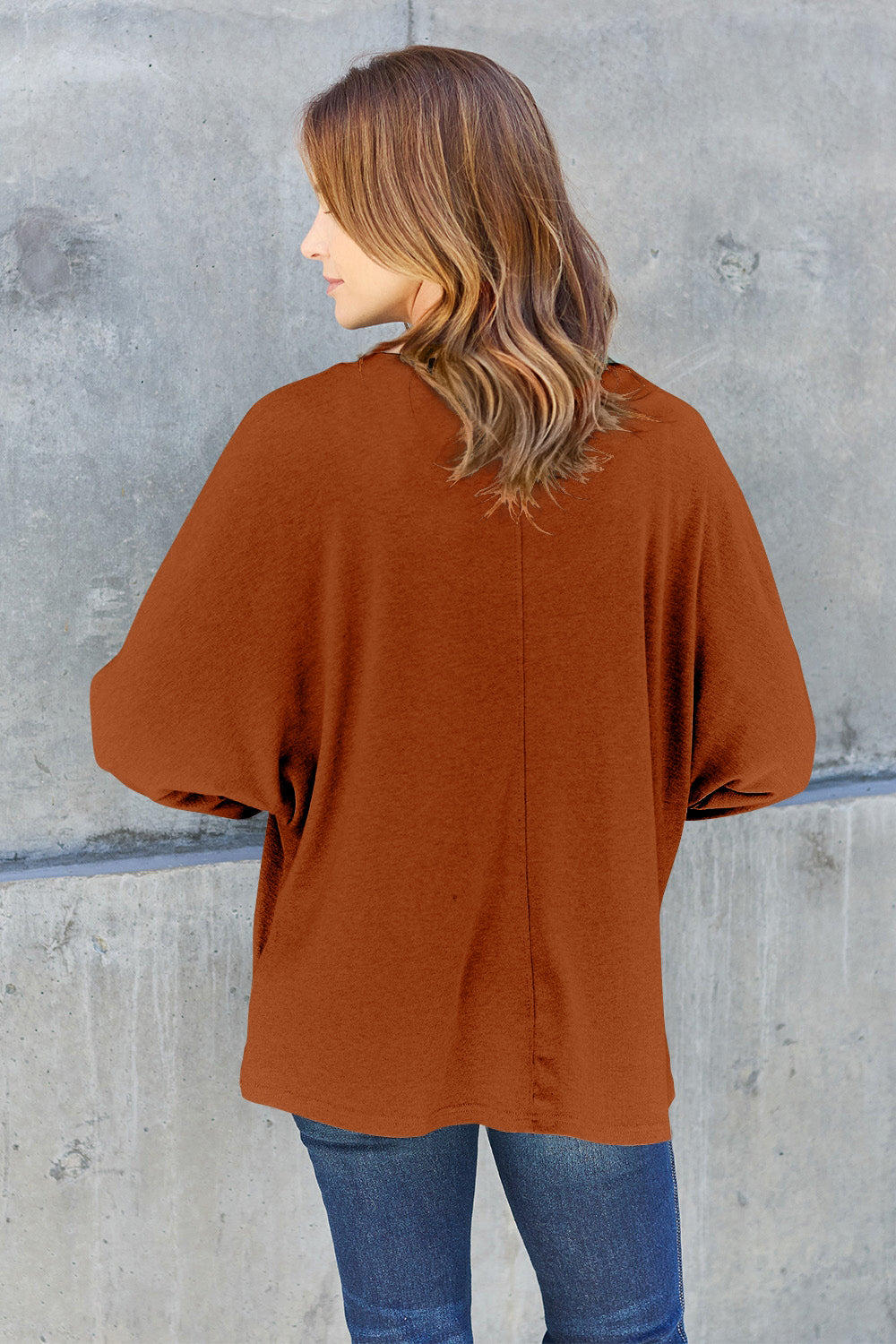 Double Take Full Size Round Neck Long Sleeve Blouse