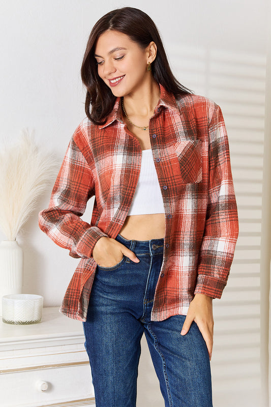 Camisa de manga larga con cuello a cuadros Double Take