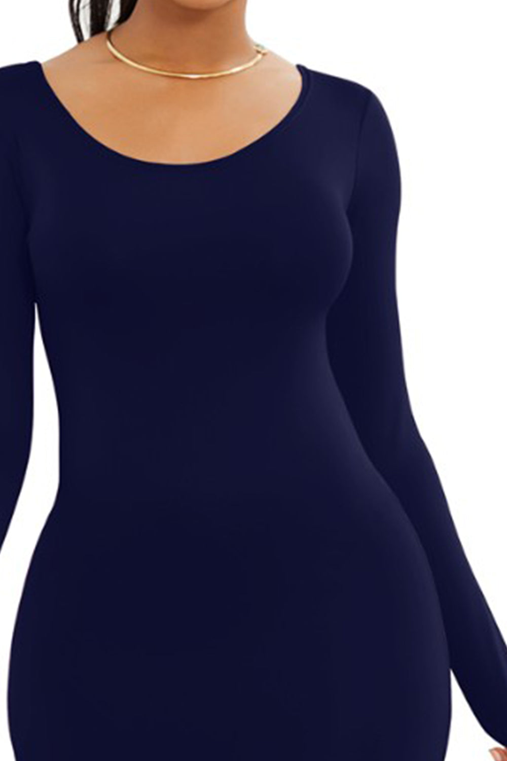 Vestido largo cruzado de manga larga y cuello redondo