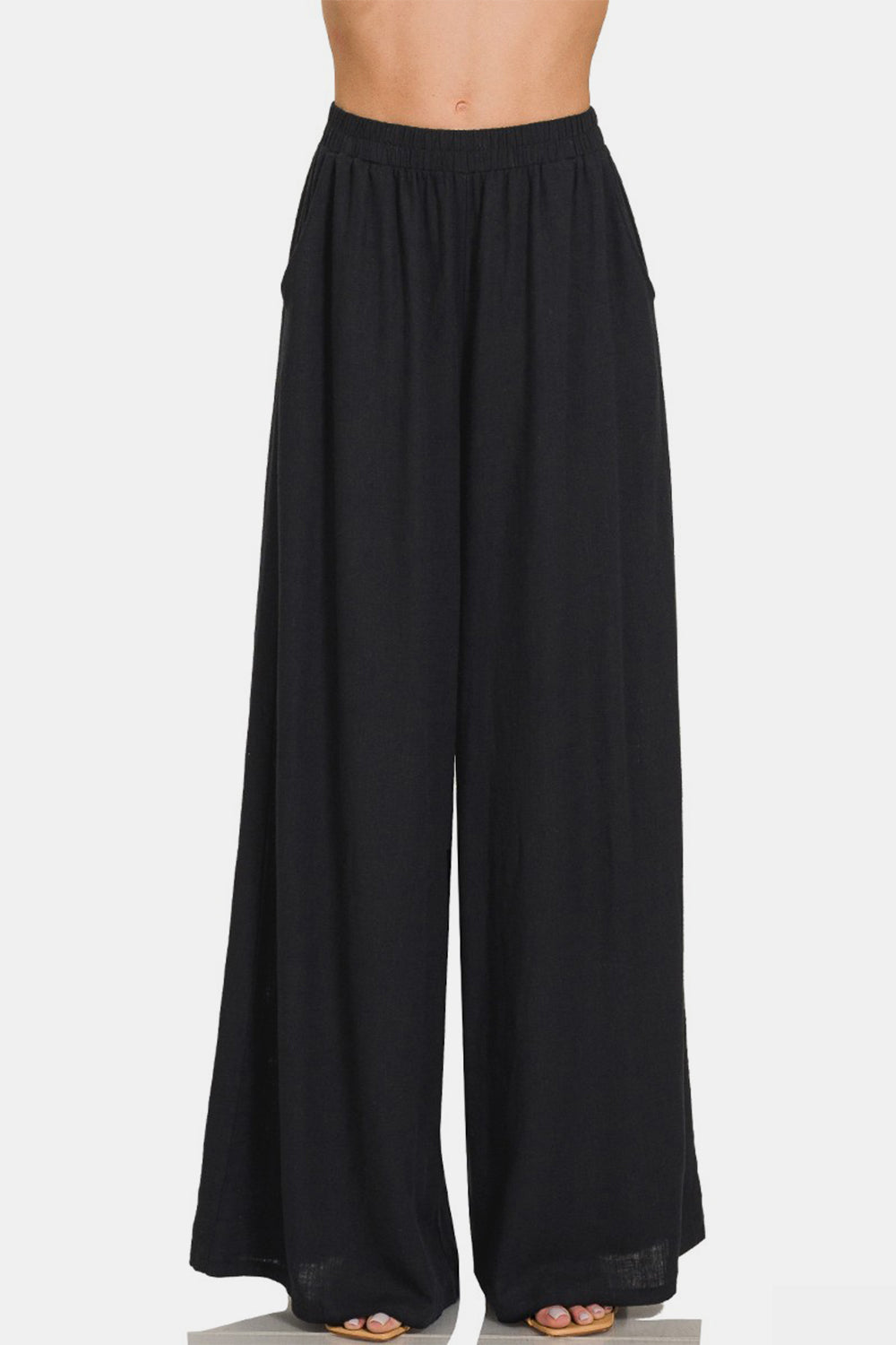Pantalones anchos de mezcla de lino plisados ​​Zenana