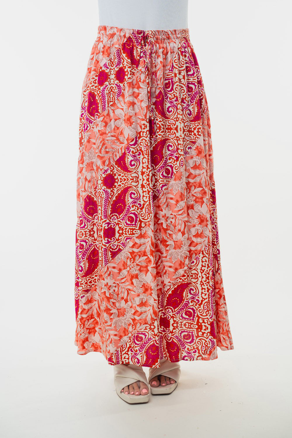 Falda tejida floral de cintura alta de White Birch