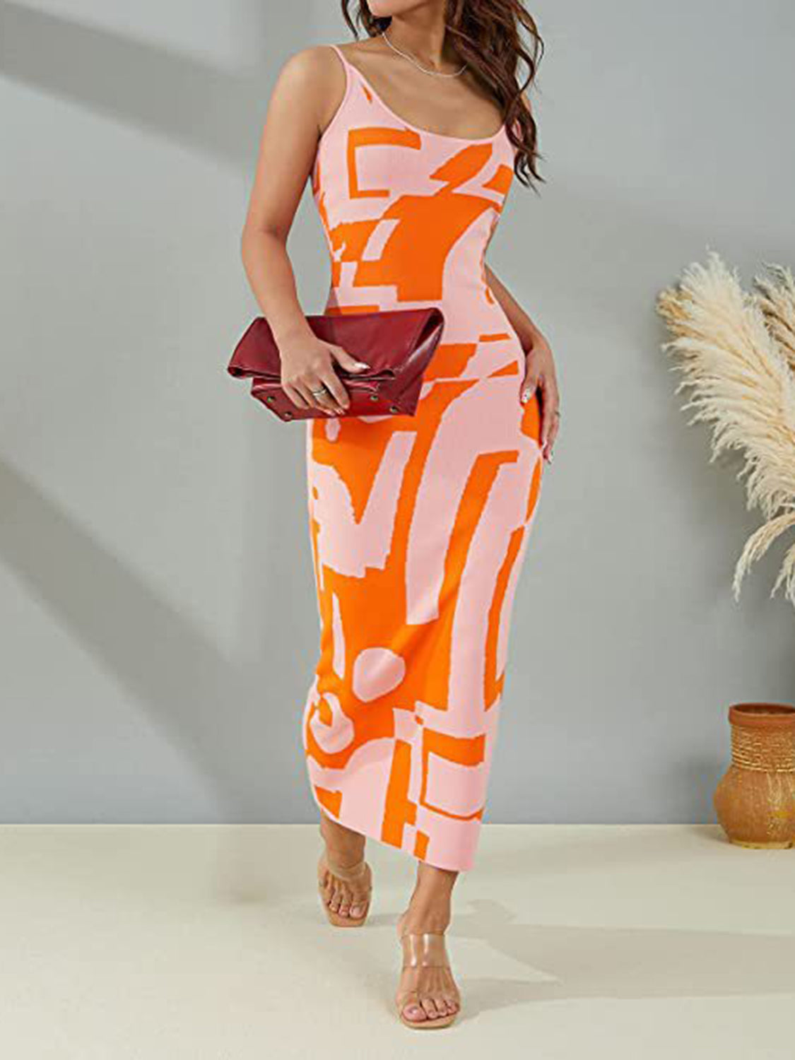 Vestido largo estampado con tirantes finos