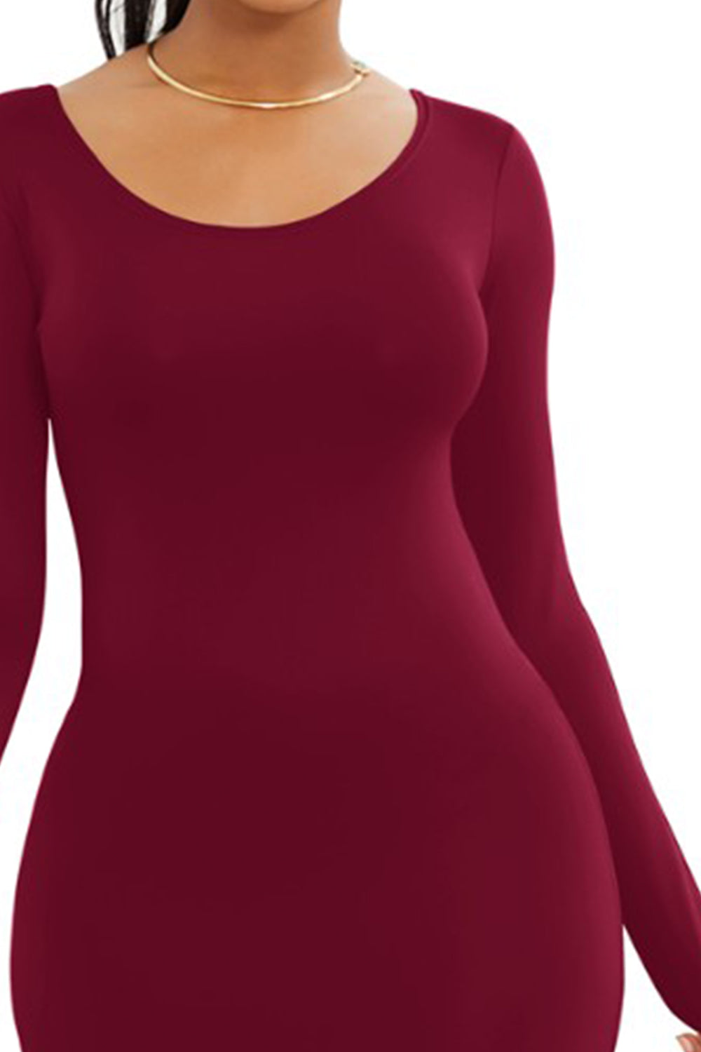 Vestido largo cruzado de manga larga y cuello redondo