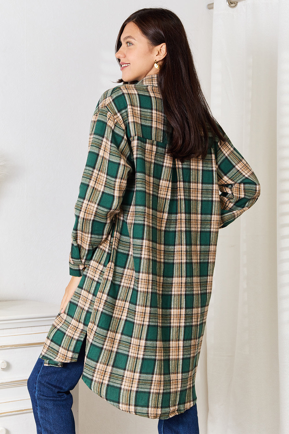 Camisa de manga larga con cuello a cuadros