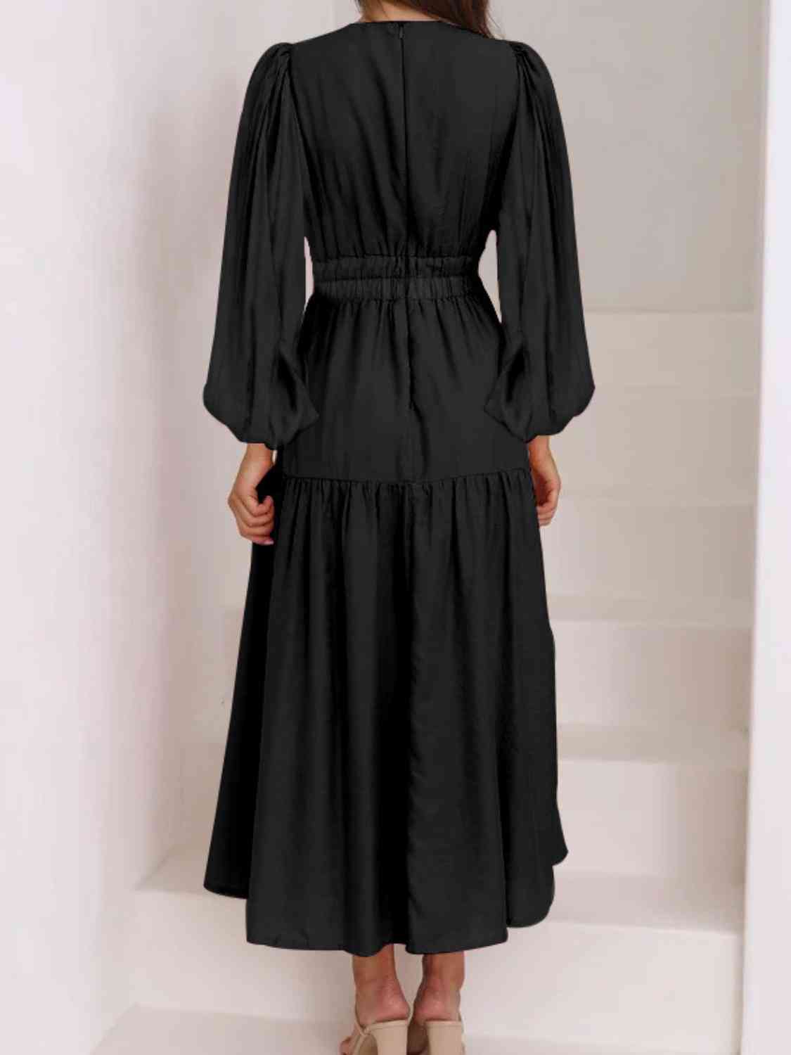 Vestido largo liso con escote en V profundo y mangas globo