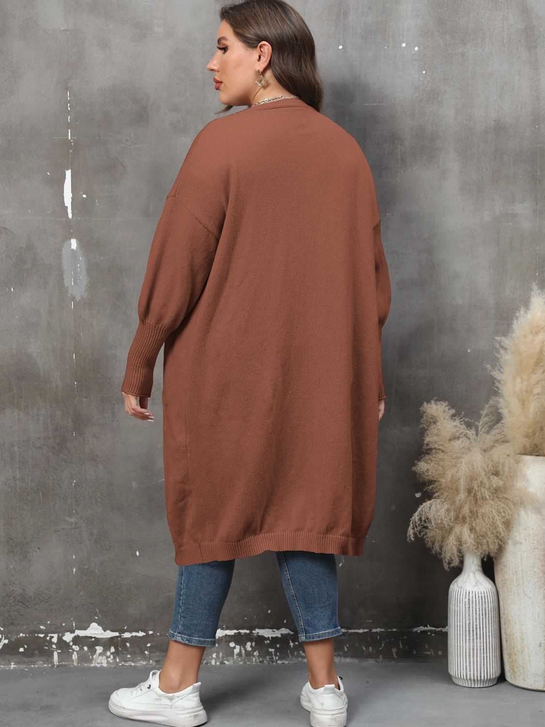 Cárdigan de manga larga con bolsillos de talla grande