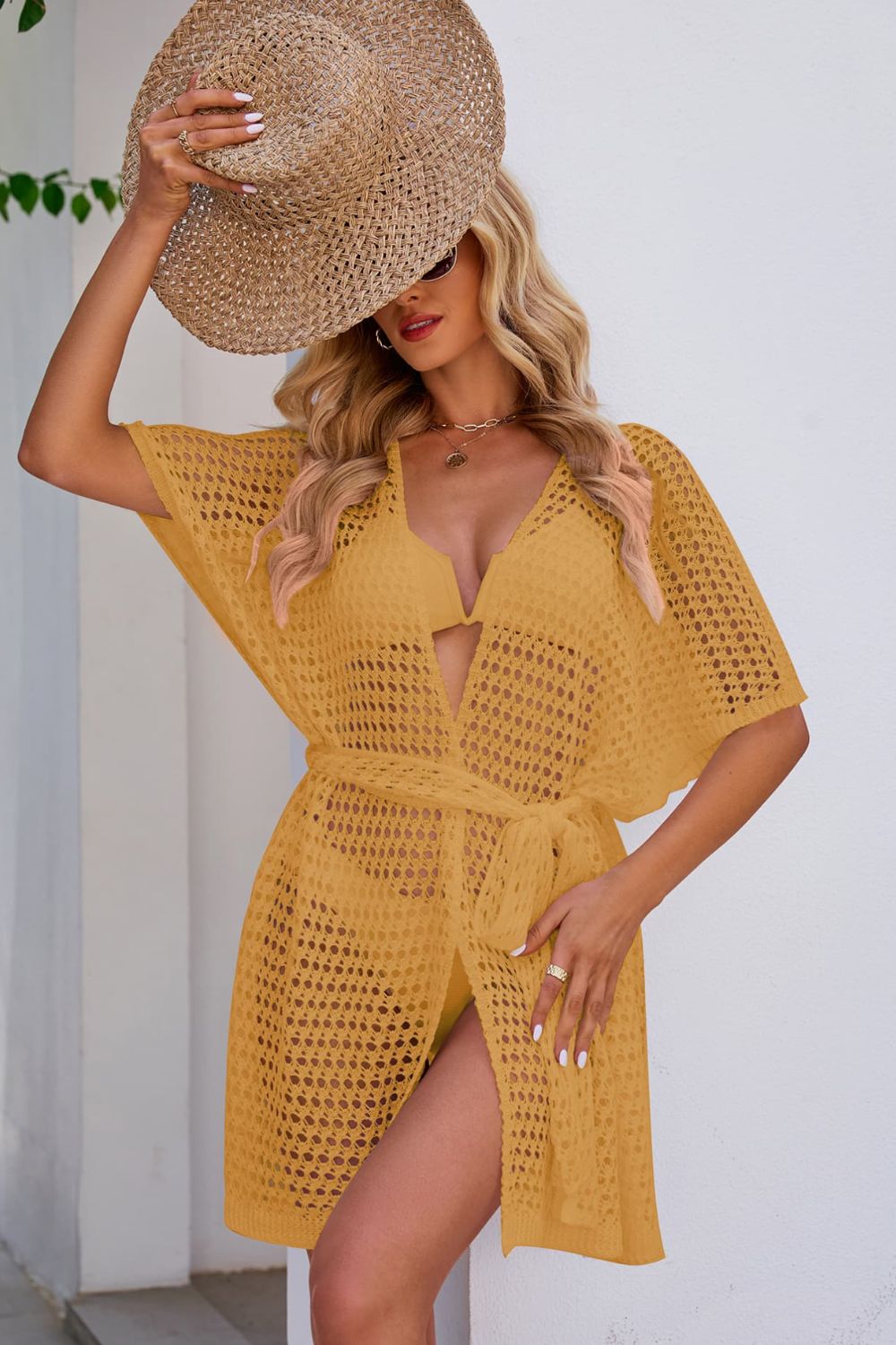 Vestido de cintura con lazo calado