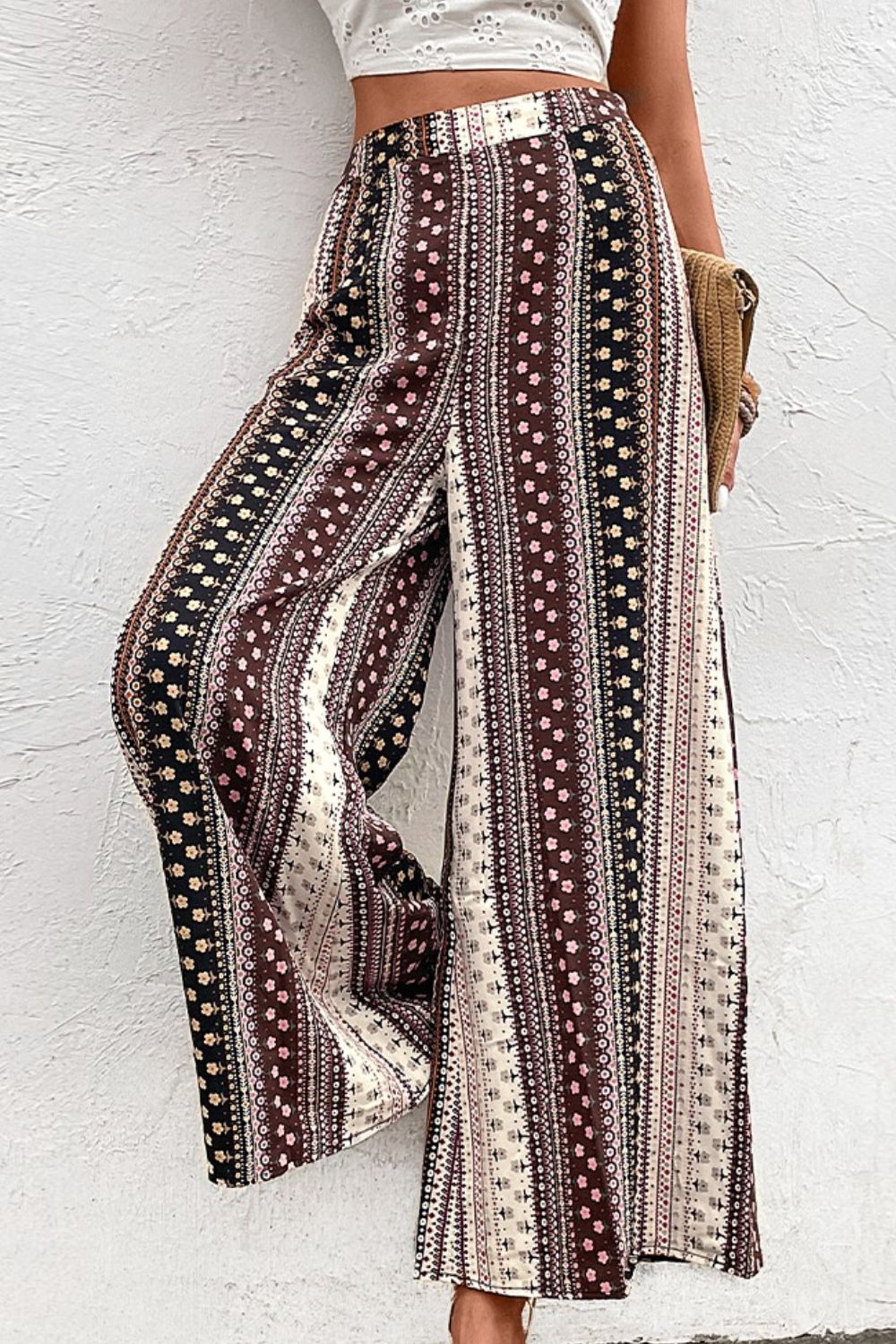 Pantalones anchos de cintura alta con estampado floral