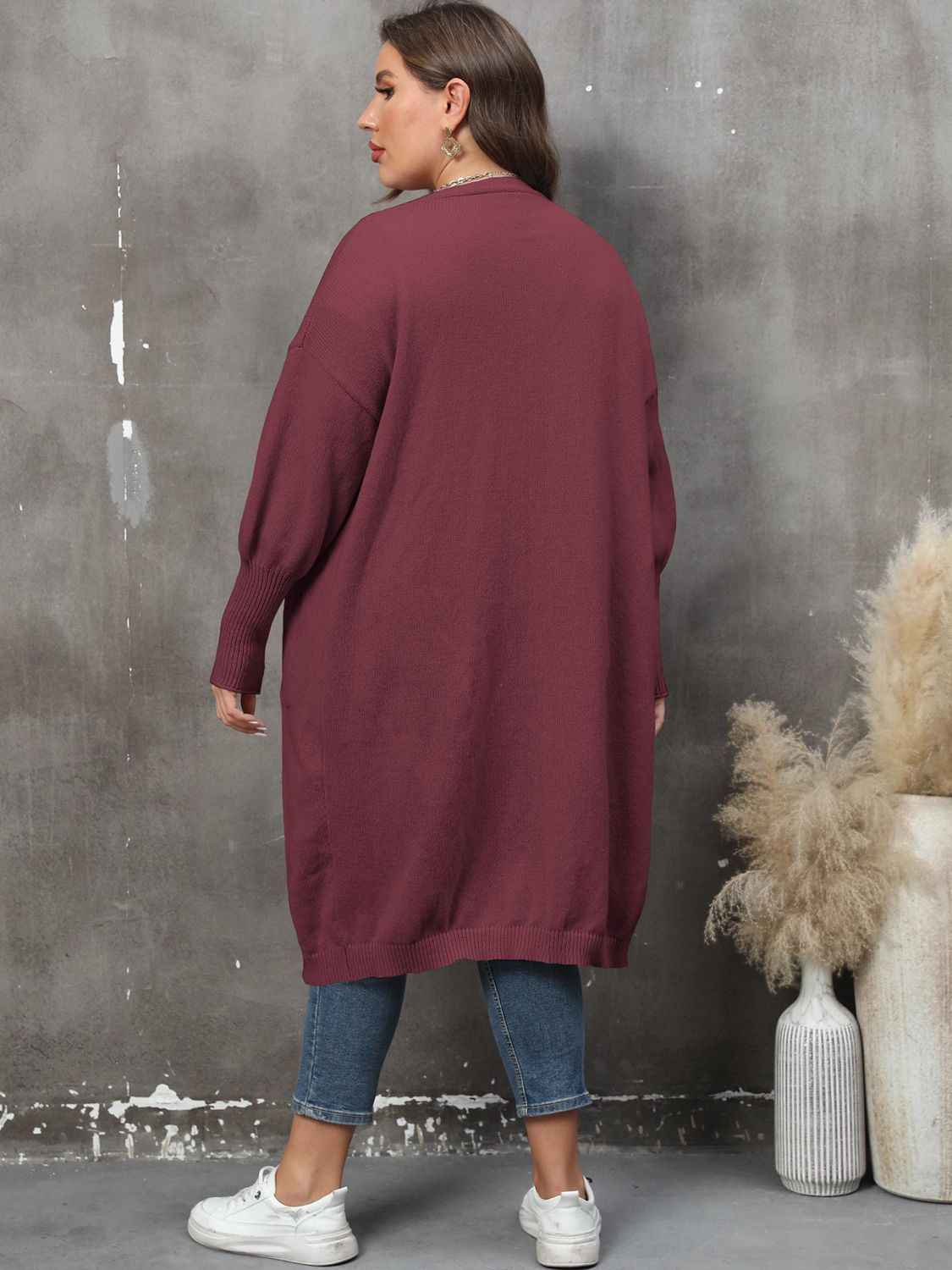 Cárdigan de manga larga con bolsillos de talla grande