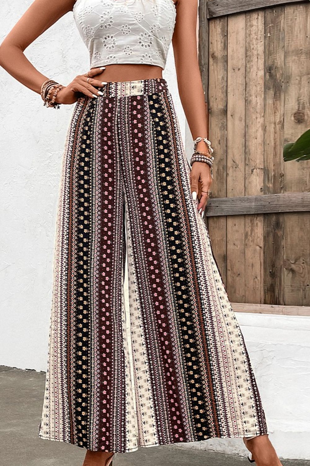 Pantalones anchos de cintura alta con estampado floral